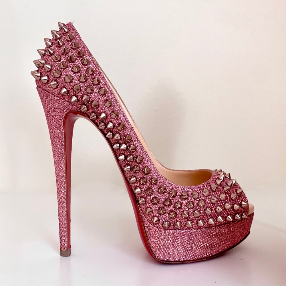 COPY - Christian Louboutin Lady Peep 150 Spike Pink Glitter 38.5 Rare Louboutins
